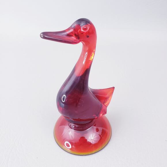 MCM Mid Century VIKING Ruby Red Glass EPIC Line DUCK Figure 5" Vintage - Picture 1 of 15